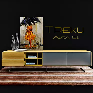 Sleek AV Stand with Decor - Treku Aura C1 3D model image 1 