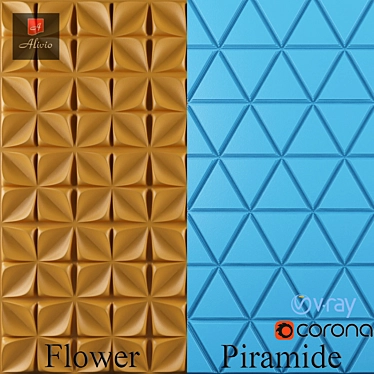 3D Gypsum Wall Panels - Flower & Piramide 3D model image 1 