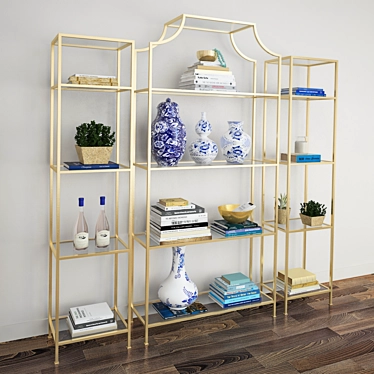 Chloe Art Deco Etagere: Gold Iron Shelf 3D model image 1 