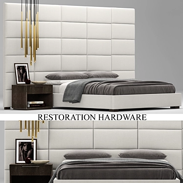 Rectangular Channel Extended Headboard Bed 3D model image 1 