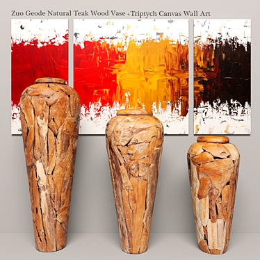 Organic Teak Wood Vase Set 3D model image 1 