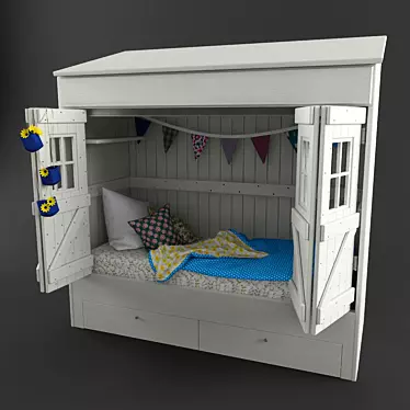 Cozy Kids Bed-House with Roof 3D model image 1 