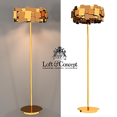 Golden Metal Art Deco Floor Lamp 3D model image 1 