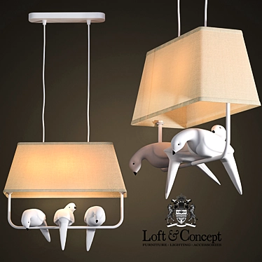 Elegant White Bird Chandelier 3D model image 1 