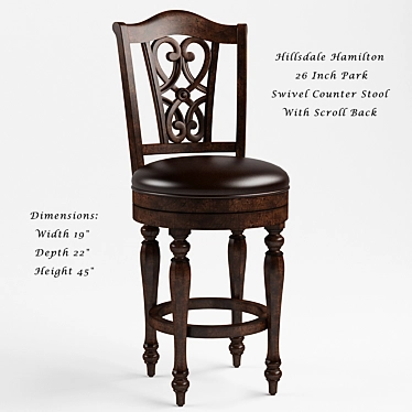 Elegant Hillsdale Scroll Back Stool 3D model image 1 