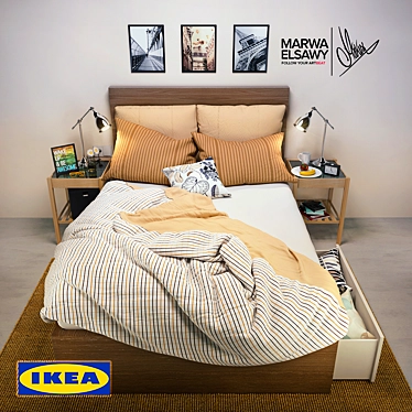 Ultimate IKEA MALM Bed Set: Drawers, Pillows, Linen, and More 3D model image 1 