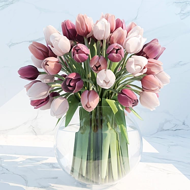 Vibrant Tulips in a Vase 3D model image 1 