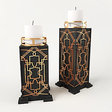 Gatsby Candle Holders: Elegant, Black & Gold 3D model image 1 