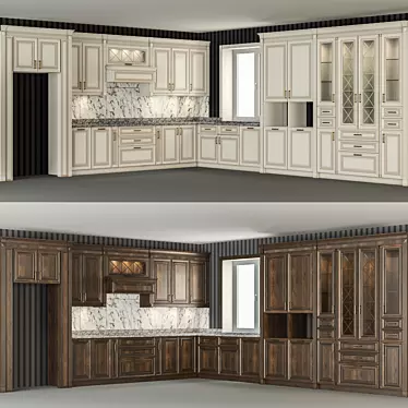 Kitchen Set: Custom-Made Modern Classic  Beautifully Crafted in Alder Wood 3D model image 1 
