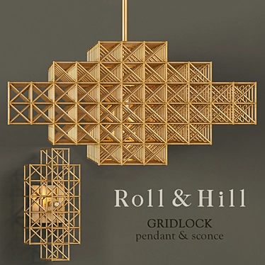 Bronze Geometric Pendant & Sconce 3D model image 1 