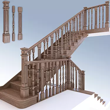 Classic Oak Stairs 3D model image 1 