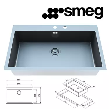 Sleek 2-Tap Smeg Sink 3D model image 1 