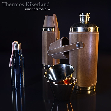 Kikkerland Camping Set: Thermos Flask with Leather Case & Shot Glasses 3D model image 1 