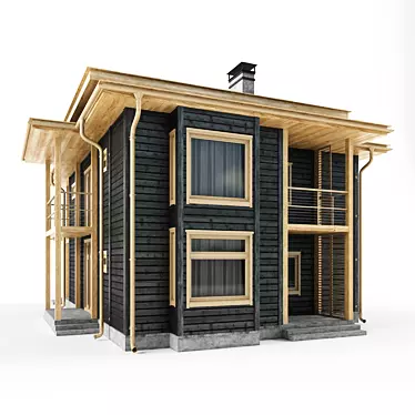 Rustic Timber Log House 3D model image 1 