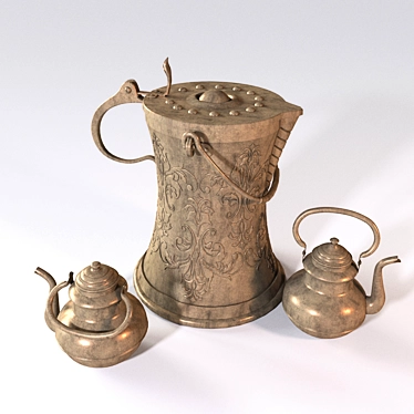 Copper Pitchers & Teapots 3D model image 1 