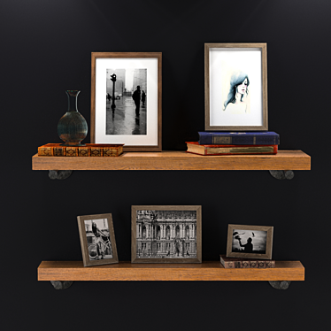 Restored Wood Wall Shelf: Vintage Design 3D model image 1 