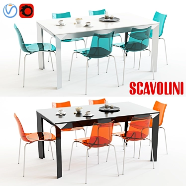 Scavolini Tai Flash: Vibrant Blue & Orange Chairs and Table 3D model image 1 