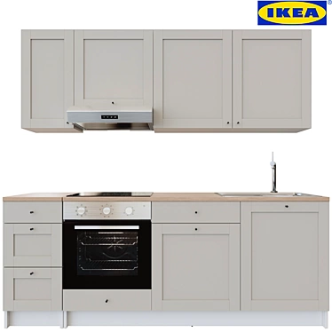 Modern IKEA Knokskhult Kitchen: Cabinets, Oven, Induction Cooktop, Hood, Sink & Faucet 3D model image 1 