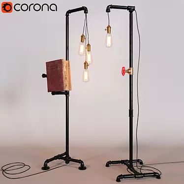 Industrial Pipe Floor Lamps (Set of 2) 3D model image 1 