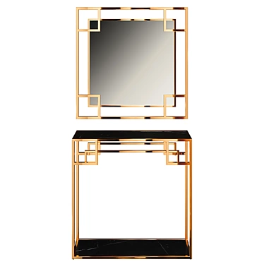 Elegant Gold Console & Mirror Set 3D model image 1 