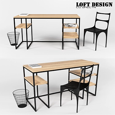 Industrial Desk and Chair Set 3D model image 1 