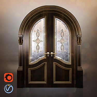 Elegant Arched Double Doors 3D model image 1 