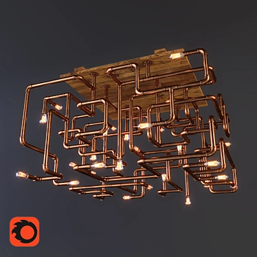 Copper Pipe Chandelier: Industrial Elegance 3D model image 1 