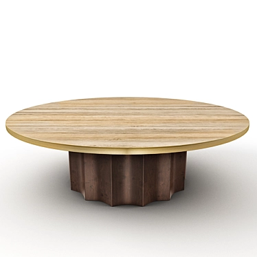 Brass-Accented Oak Cocktail Table 3D model image 1 