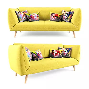 Vibrant Yellow Sofa with Francoise Nielly Print 3D model image 1 