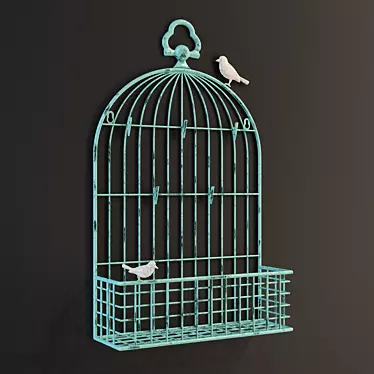 Vintage Metal Birdcage Card Holder 3D model image 1 