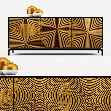 Gilded Elegance: Golden Patterened Credenza 3D model image 1 