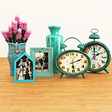 Turquoise Decor Set: Vases, Clocks & Frames 3D model image 1 