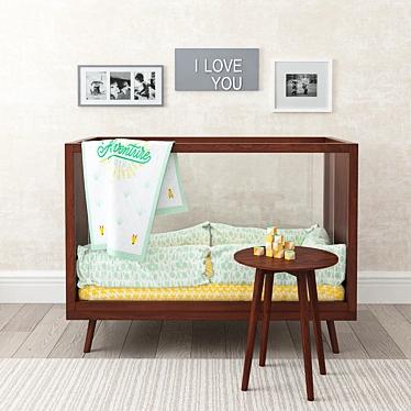 Acrylic Wood Bed: Modern and Elegant Children's Furniture 3D model image 1 
