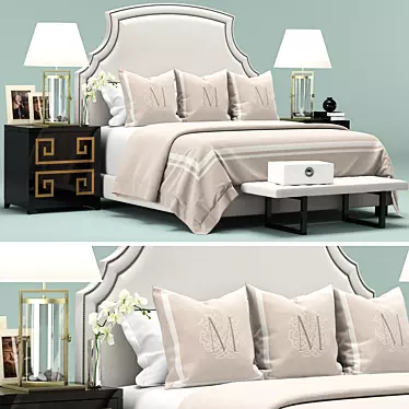 Elegant White Upholstered Bed 3D model image 1 