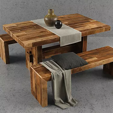 Reclaimed Wood Dining Table Set 3D model image 1 