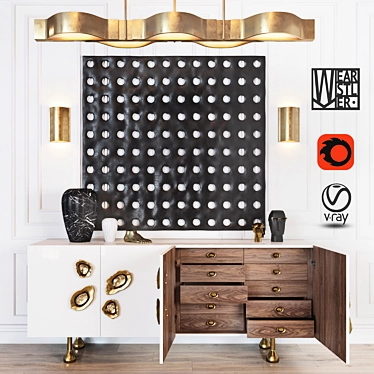 Kelly Wearstler Set: Credenza, Pendant, Sconce, Vases & More 3D model image 1 