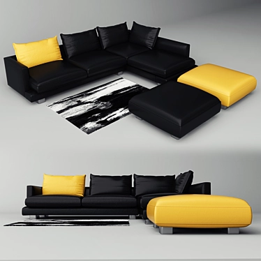 Modern & Vibrant Sofa: Black & Yellow 3D model image 1 