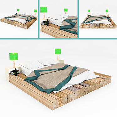 Rustic Wooden Bed: Authentic Design 3D model image 1 