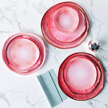 Handmade Irregular Pink Glaze Plates 3D model image 1 