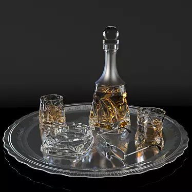 Whisky Essentials Set: Decanter, Glasses, Ashtray 3D model image 1 