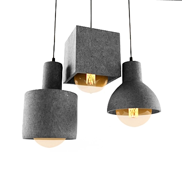 Modern Concrete Pendant Lighting Set 3D model image 1 