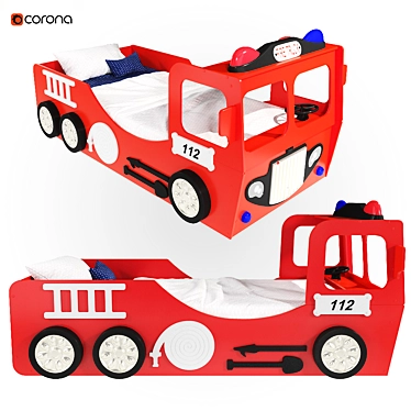 Fire Truck Cot | Quality Children's Bed 3D model image 1 