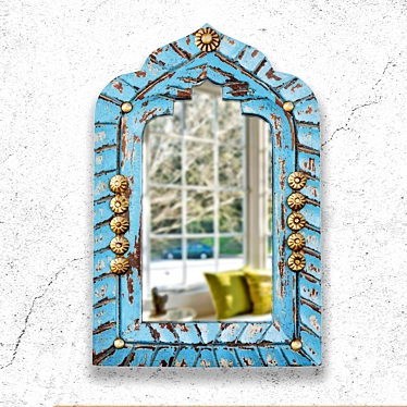 Blue Wood Carved Mirror 3D model image 1 