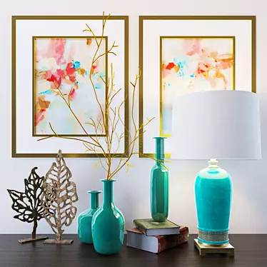 Elegant Decor Set: Lamp, Vases, Statuettes & Paintings 3D model image 1 