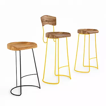 Maxi Barstool - Yellow Wood 3D model image 1 