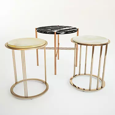 Marble-Onyx Copper-Side Table Set 3D model image 1 