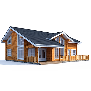 Rustic Log House Plan 3D model image 1 