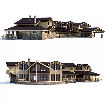 Luxury Log Home: V8 House 3D model image 1 