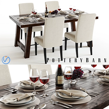 Pottery Barn Benchwright Dining Set 3D model image 1 