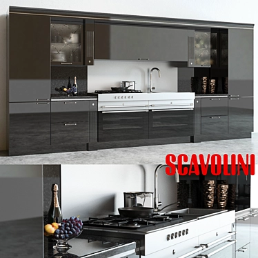 Stunning Scavolini Baccarat Kitchen - Sleek Black Design 3D model image 1 